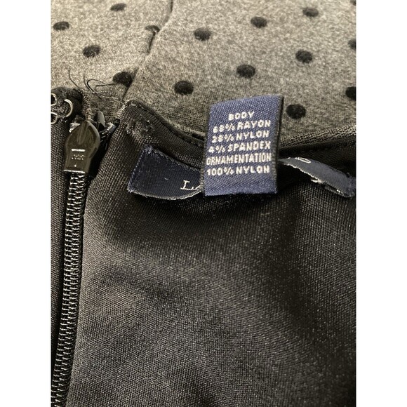 Lands End Midi Dress 8 Gray Black Polka Dot Sheath Bodycon Sleeveless Career - Picture 7 of 8